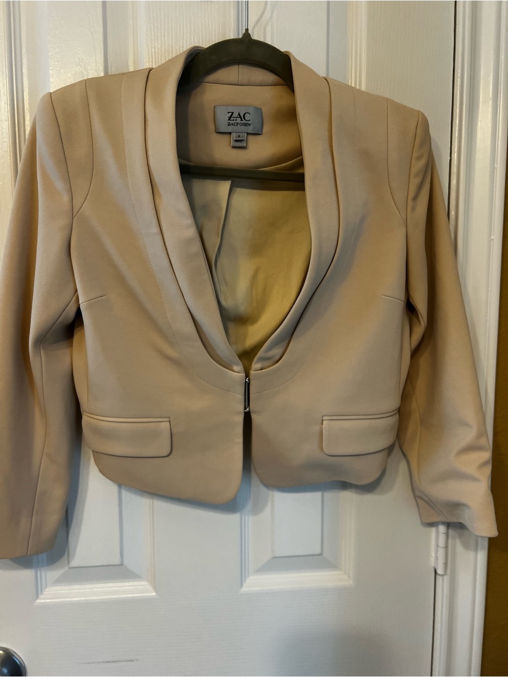 ZAC Zac Posen Cropped Blazer in Light Beige, Size 0